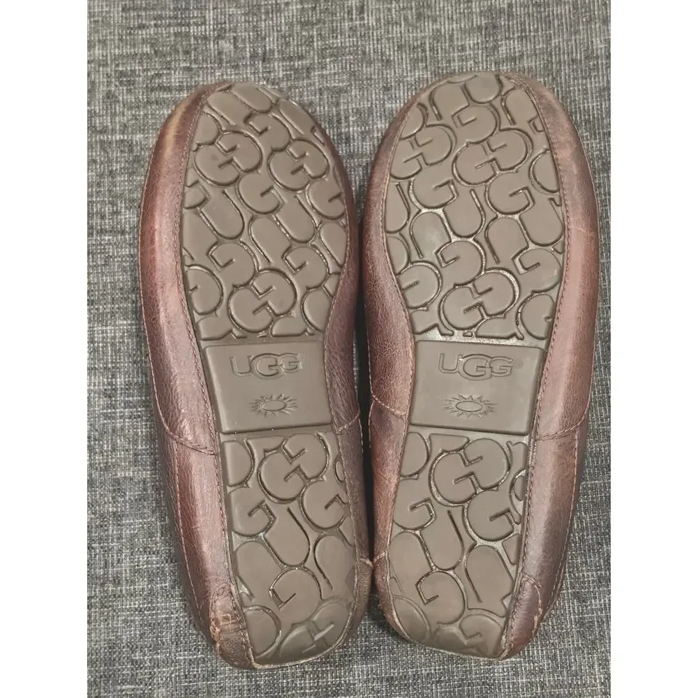 UGG Ascot Men's Leather Slippers Brown Moccasin Loafers Size 9 Style 5379